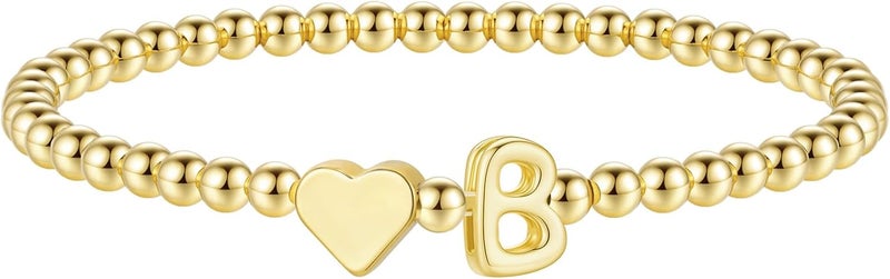 M MOOHAM Heart Initial Bracelet for Women - Valentines Day Gifts for Kids Girls, Dainty 14K Gold Plated Beaded Bracelets for Women Teen Girls Trendy Letter A-Z Personalized Heart Jewelry Gifts - Image 1